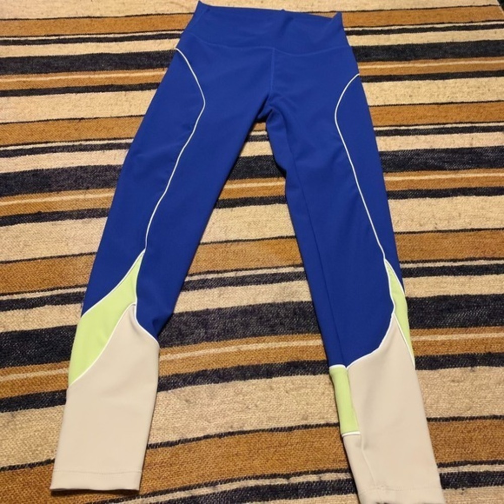 WILO Ribbed Racer Panel Leggings Sports Bra Set Cobalt Lime Tan Small New - Picture 4 of 7